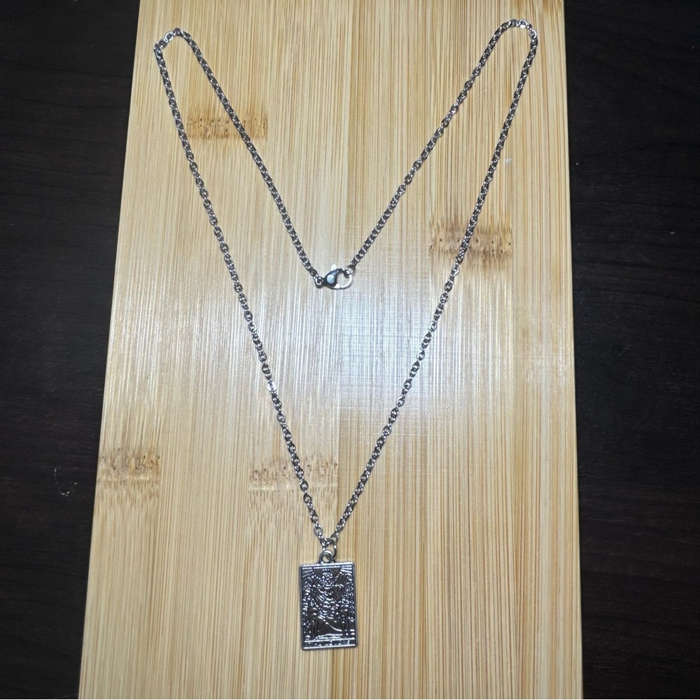 Silver The Lovers Tarot Card Pendant Necklace